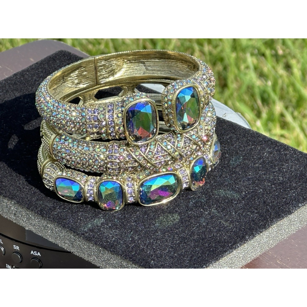 NWT Heidi Daus Triple Play Hinged Cuff Bangle Bracelets Set Of 3 Fashion Jewelry